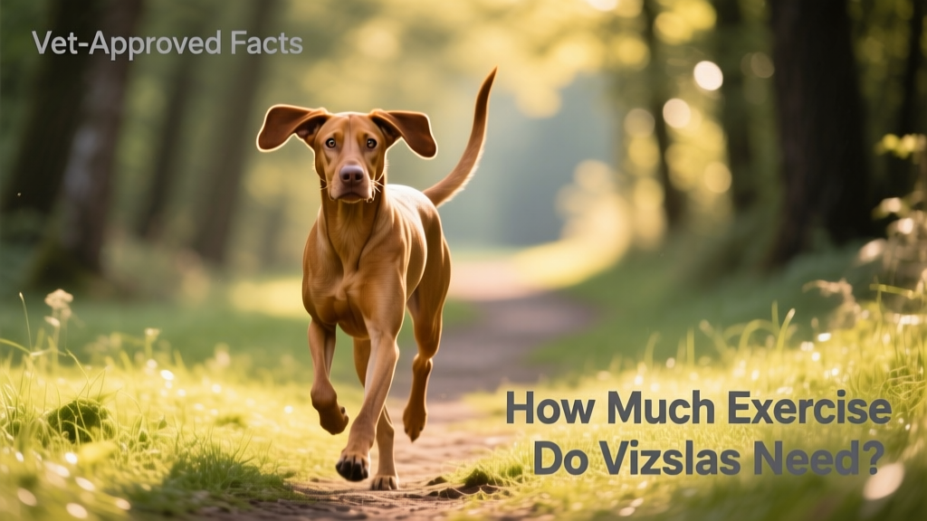 A lean, energetic Vizsla mid-stride on a grassy trail, ears up and tail alert