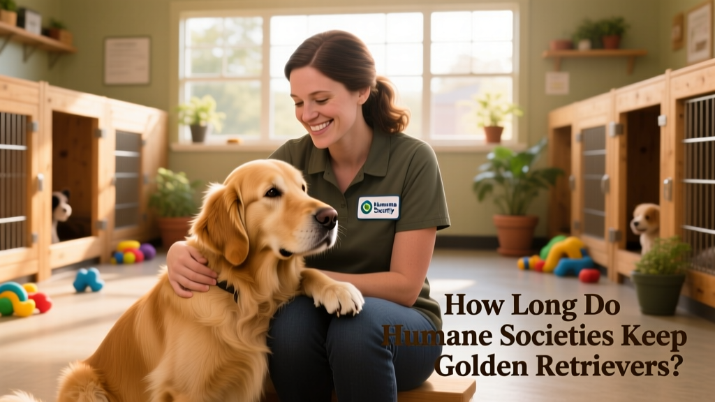 Golden Retriever interacting gently with a volunteer during a meet-and-greet session at a rescue facility