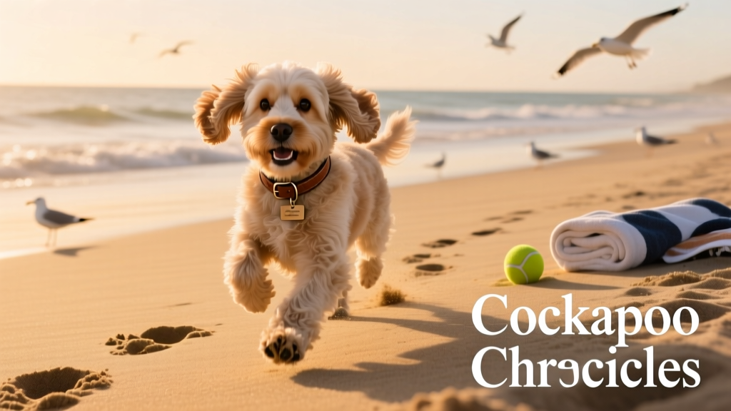 Cockapoo running on beach