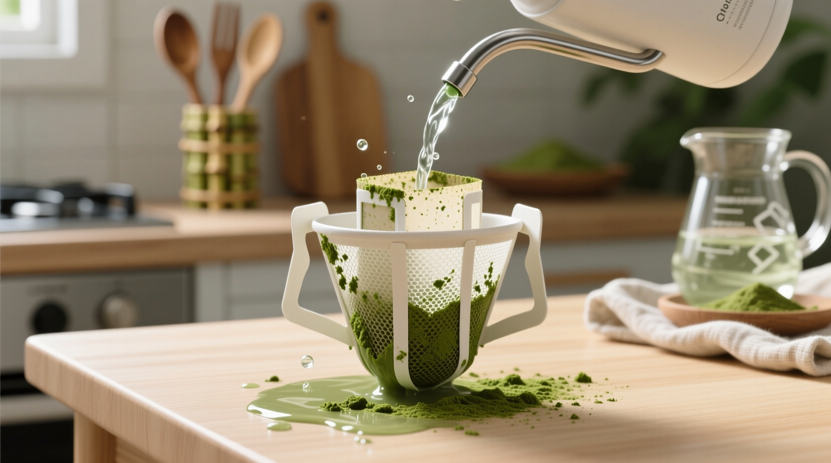 how to remove dried matcha powder from reusable filters