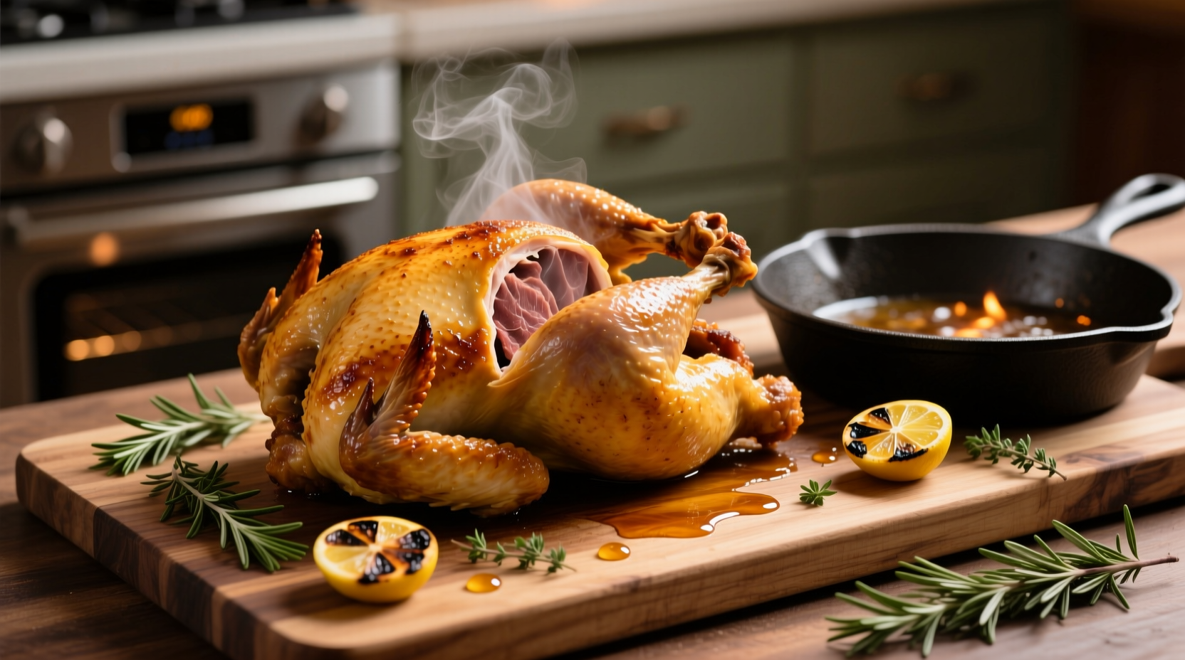 roast a whole chicken in half the time with a preheated