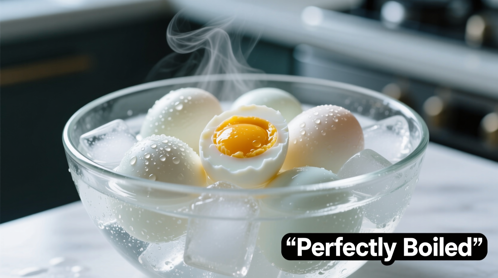 Perfectly boiled quail eggs in ice bath