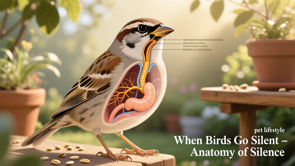 Diagram-style illustration showing the location of the syrinx at the tracheal bifurcation in a bird's throat