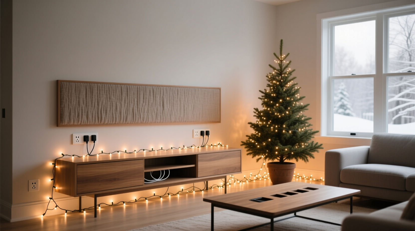 how to hide power strips when using dozens of christmas lights indoors