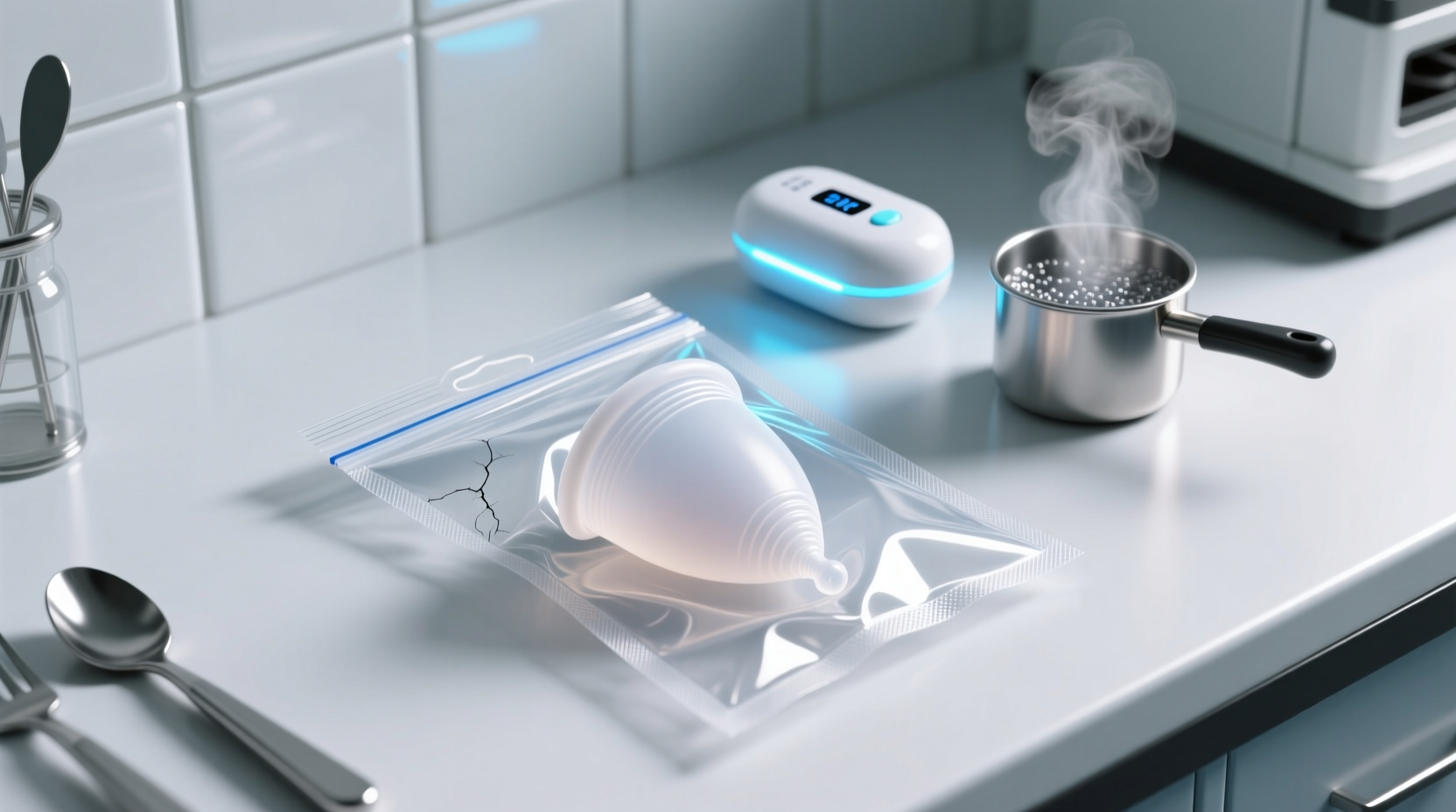 uv vs boiling sanitize menstrual cup pouches safely