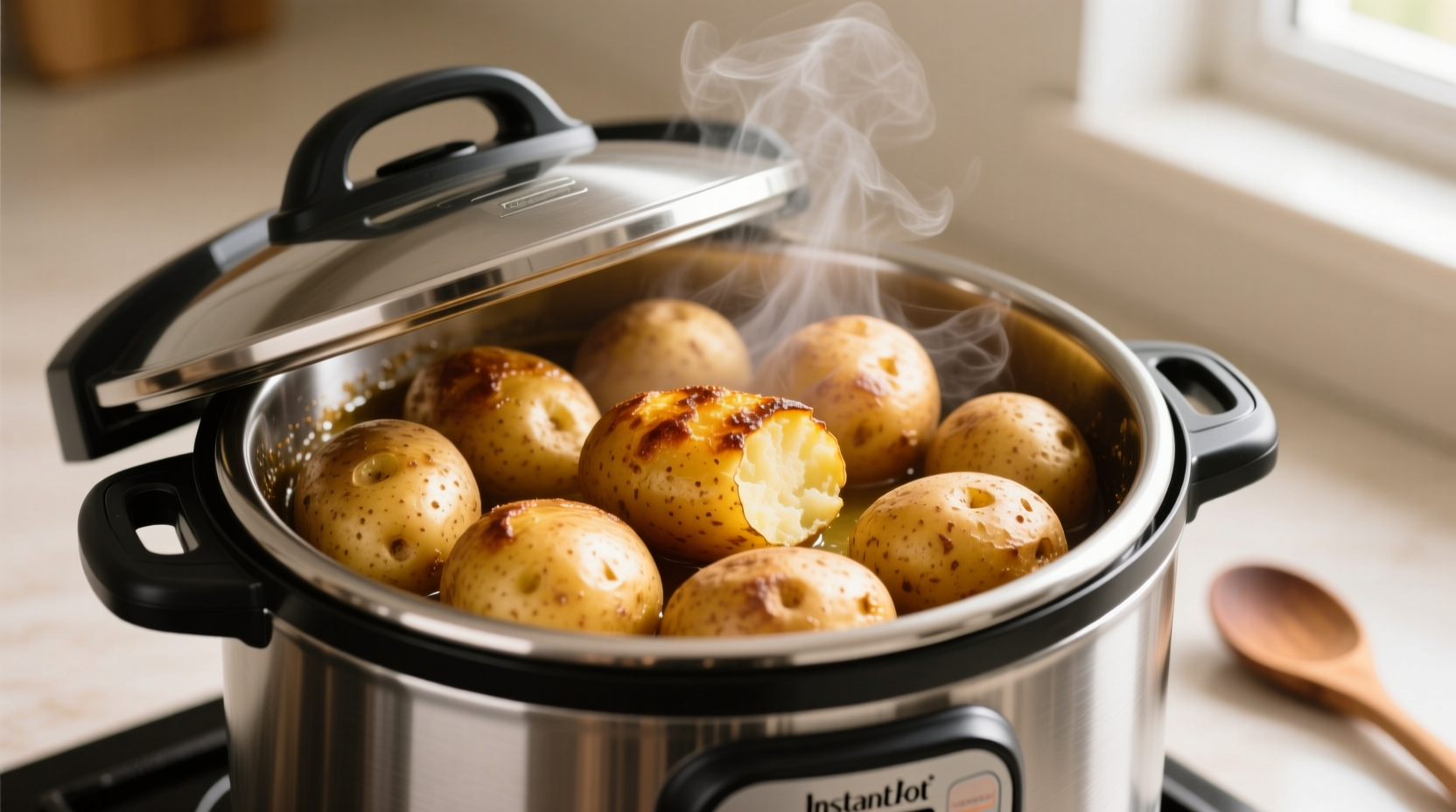Perfectly cooked golden potatoes in Instant Pot