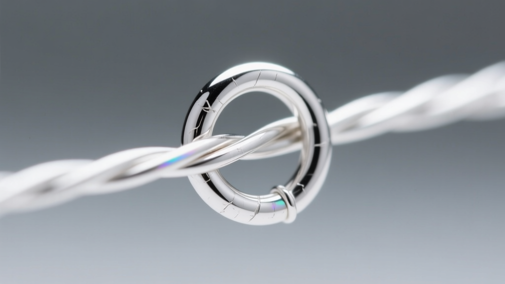 Macro shot of 20-gauge Argentium silver wire looped through a soldered jump ring, showing bright white luster of the polished metal
