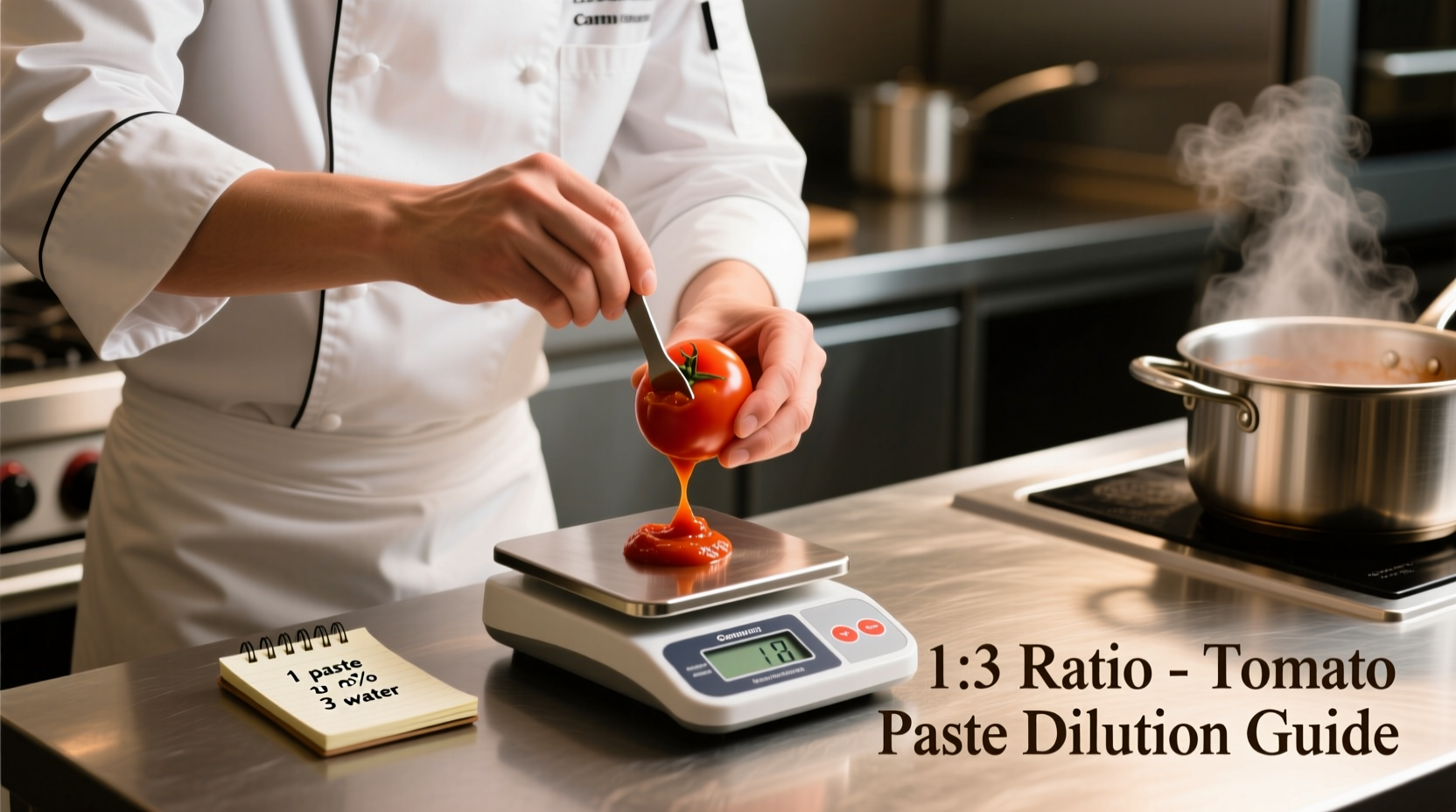 Chef measuring tomato paste conversion ratio