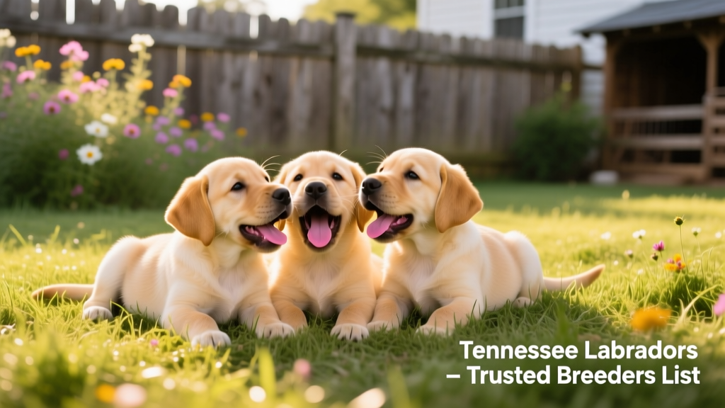 Labrador retreiver puppies sitting on grass