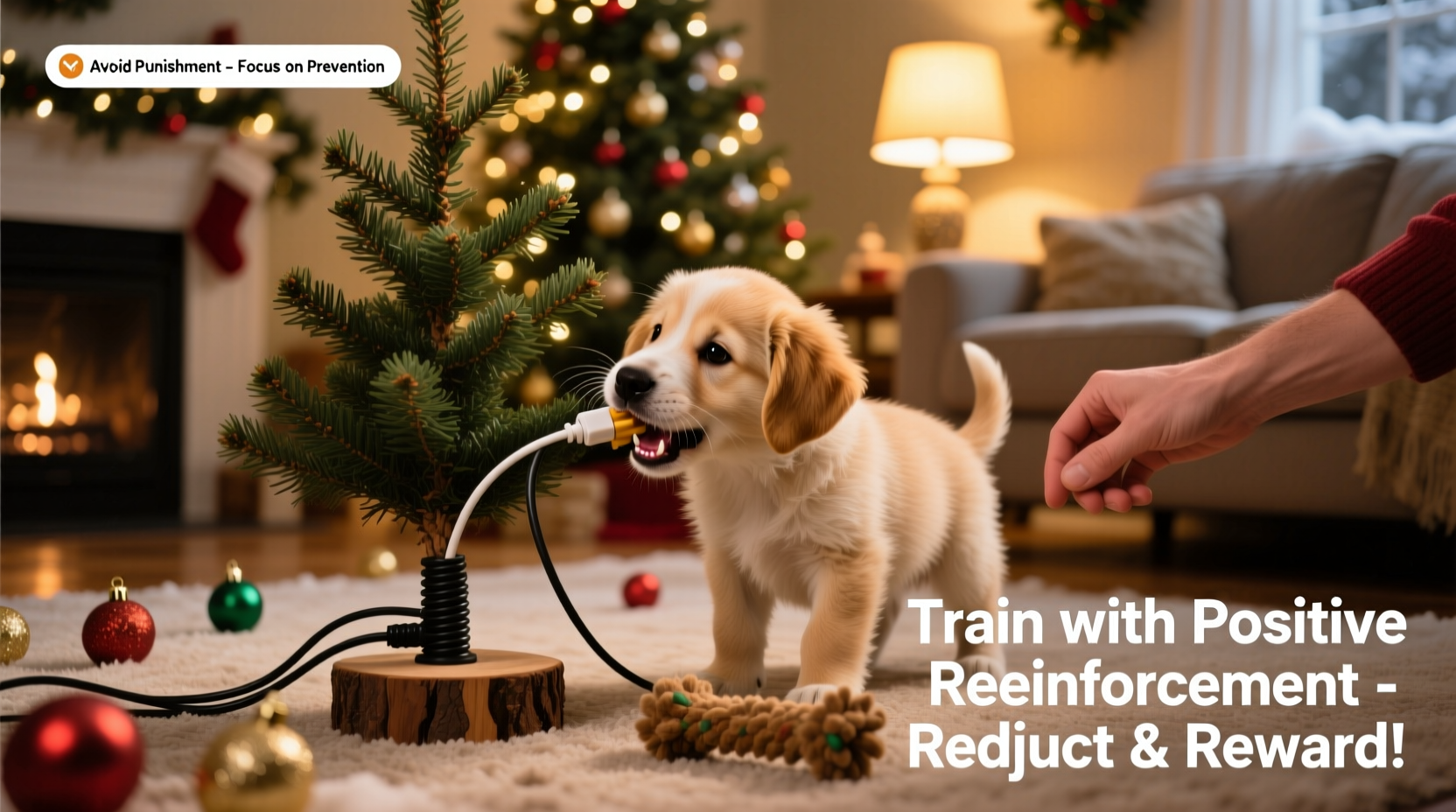 how to train your puppy not to chew christmas tree stands and cords