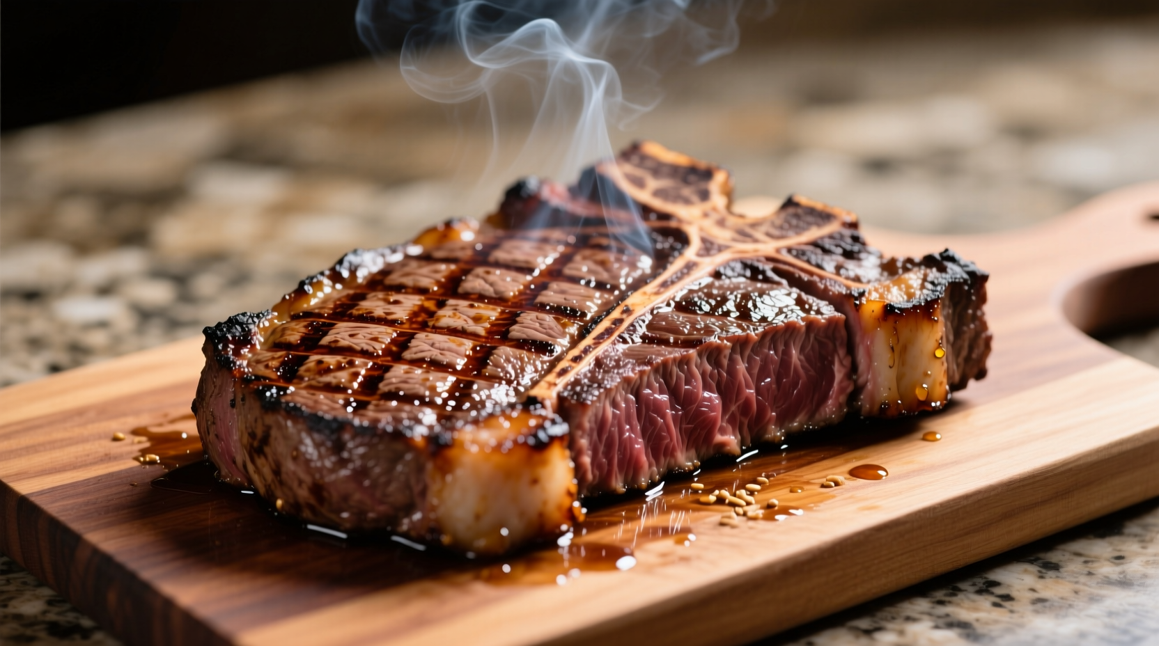 Perfectly grilled porterhouse steak with char marks