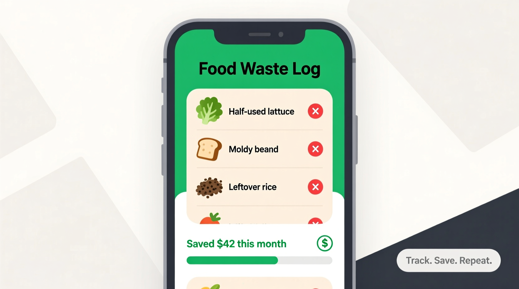 keep a food waste list to save money on groceries