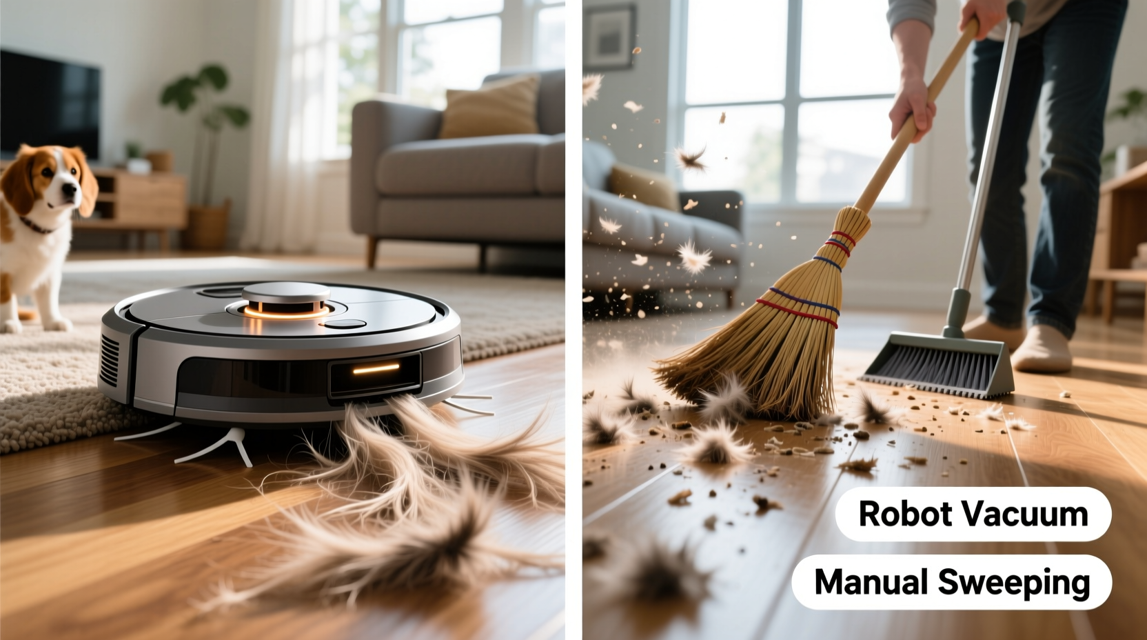 robot vacuum vs manual sweeping which actually keeps pet hair under control