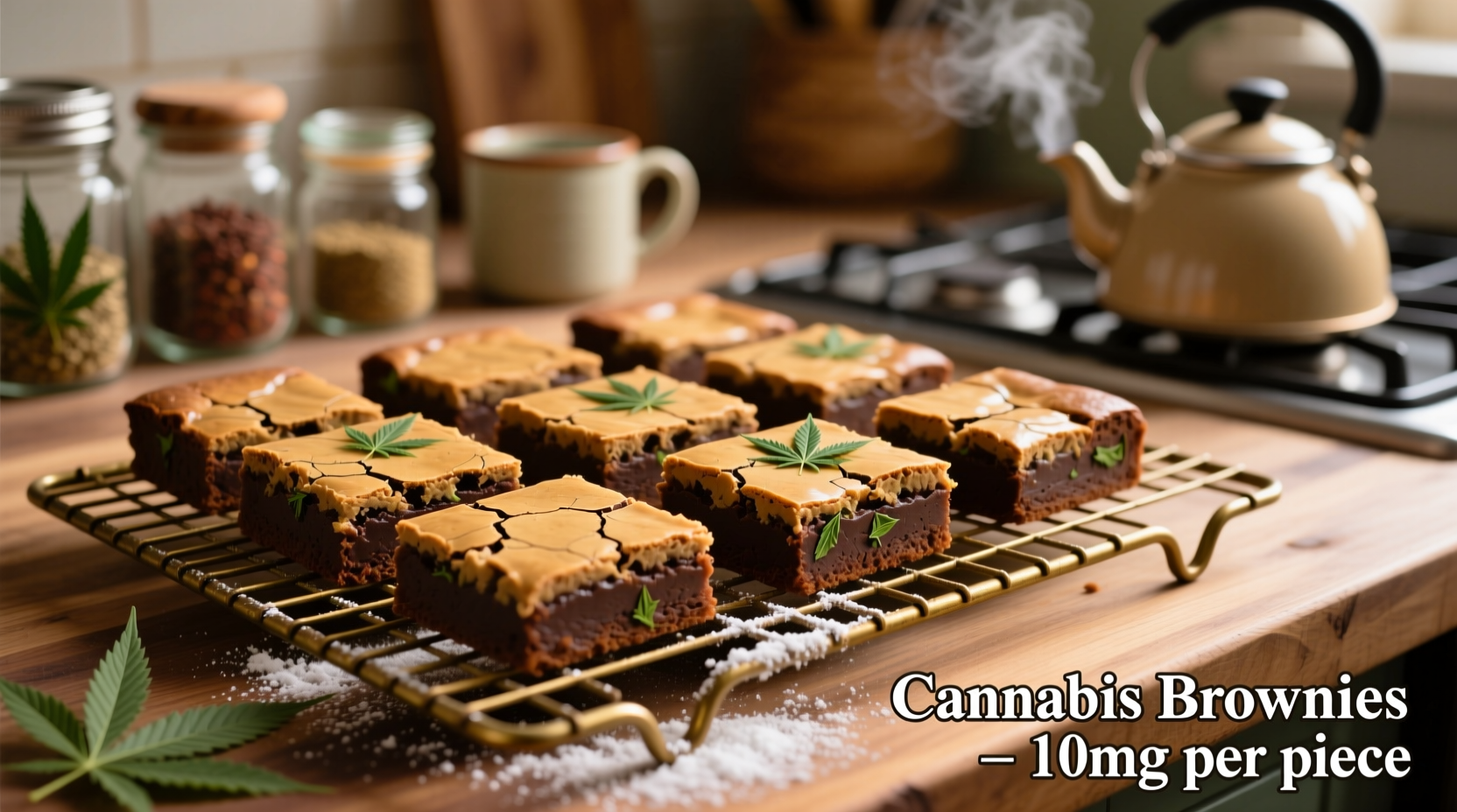 Cannabis brownies cooling on wire rack