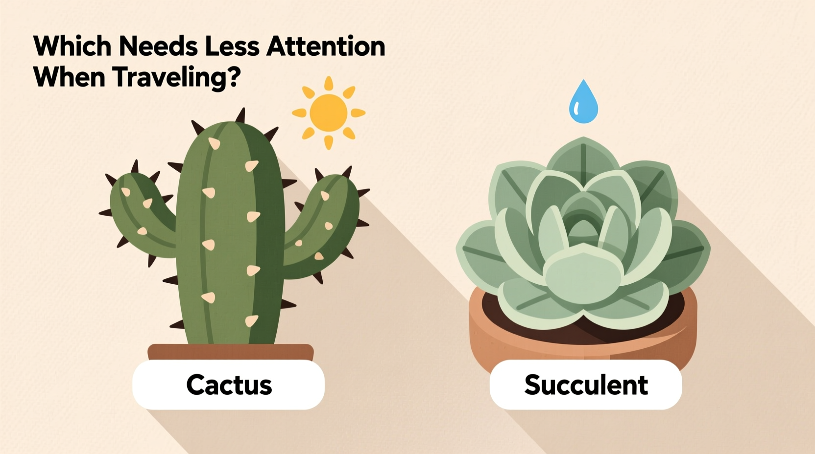 cactus vs succulent which needs less attention when traveling