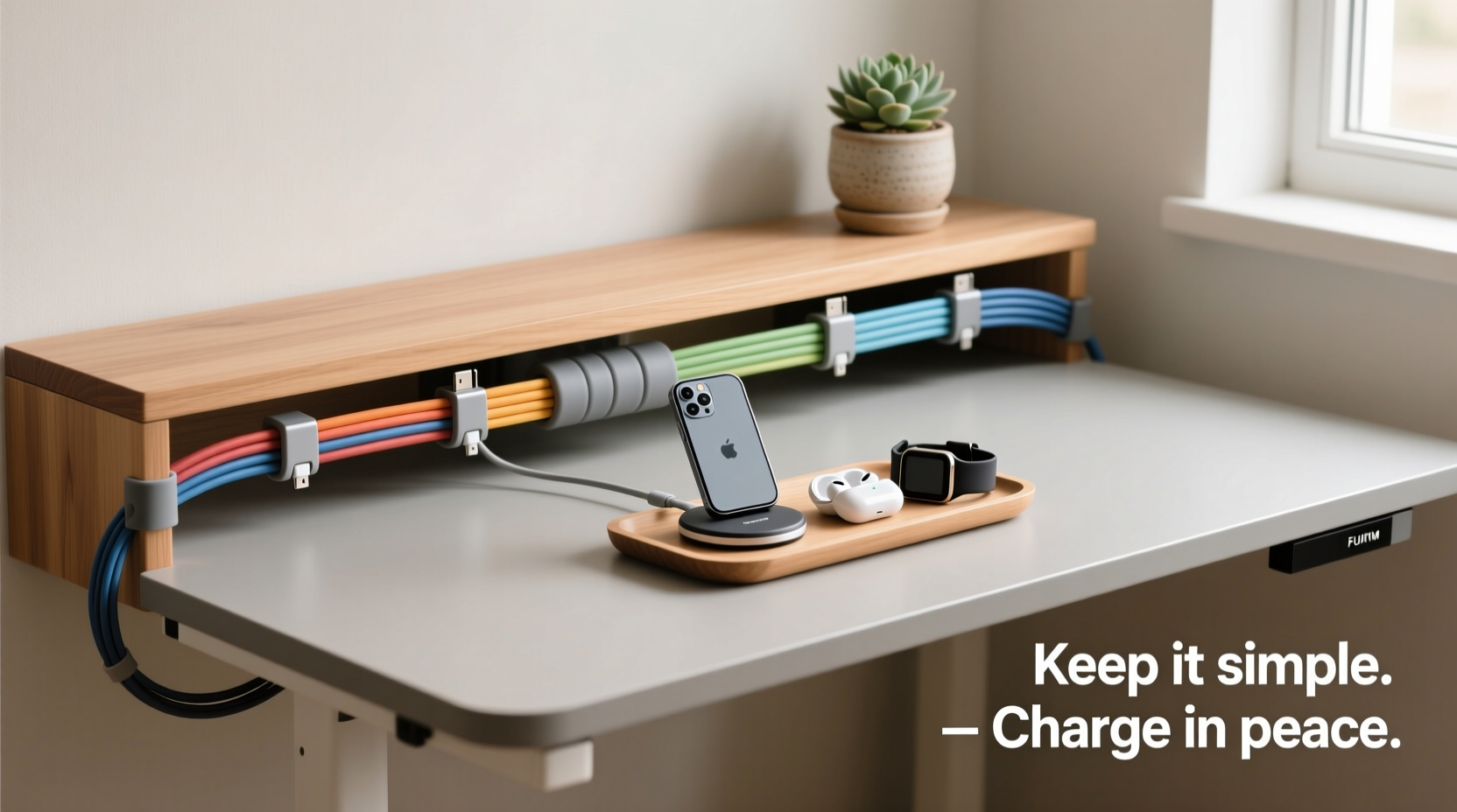 how to organize charging cables without drawer chaos minimalist desk setup ideas