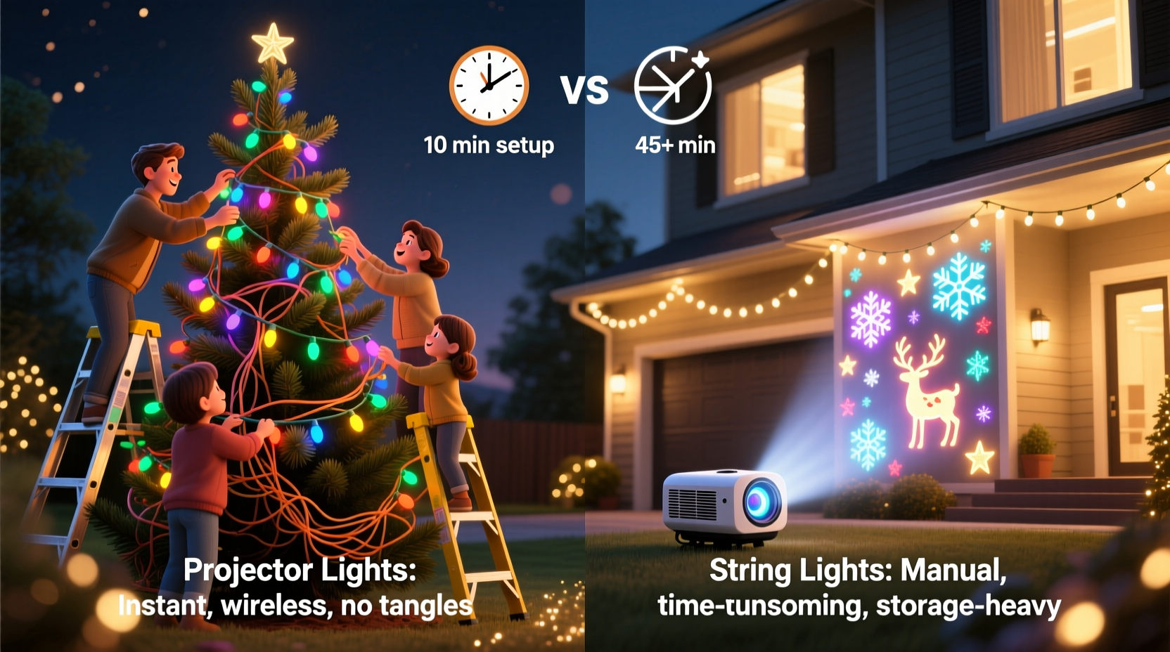 do projector christmas lights save time compared to string lights