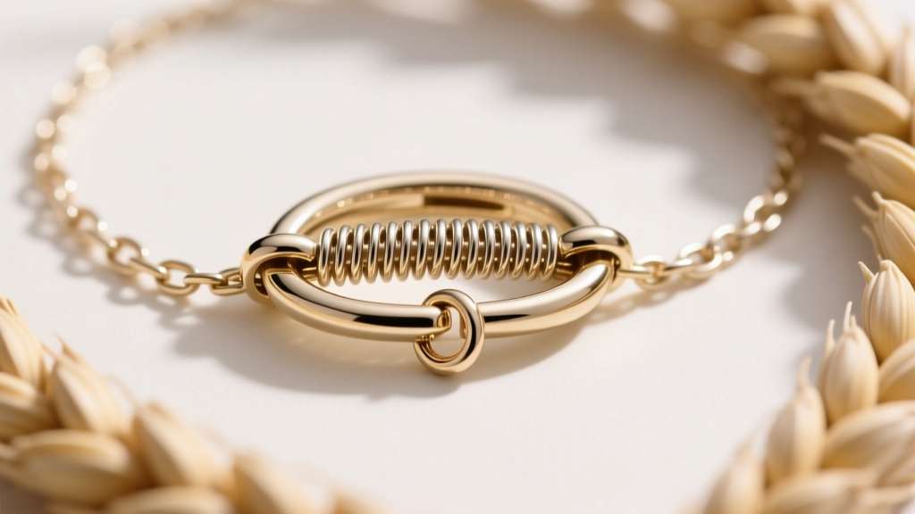 Macro view of a 14k white gold lobster clasp on a wheat chain, showing the internal spring mechanism and a soldered jump ring.
