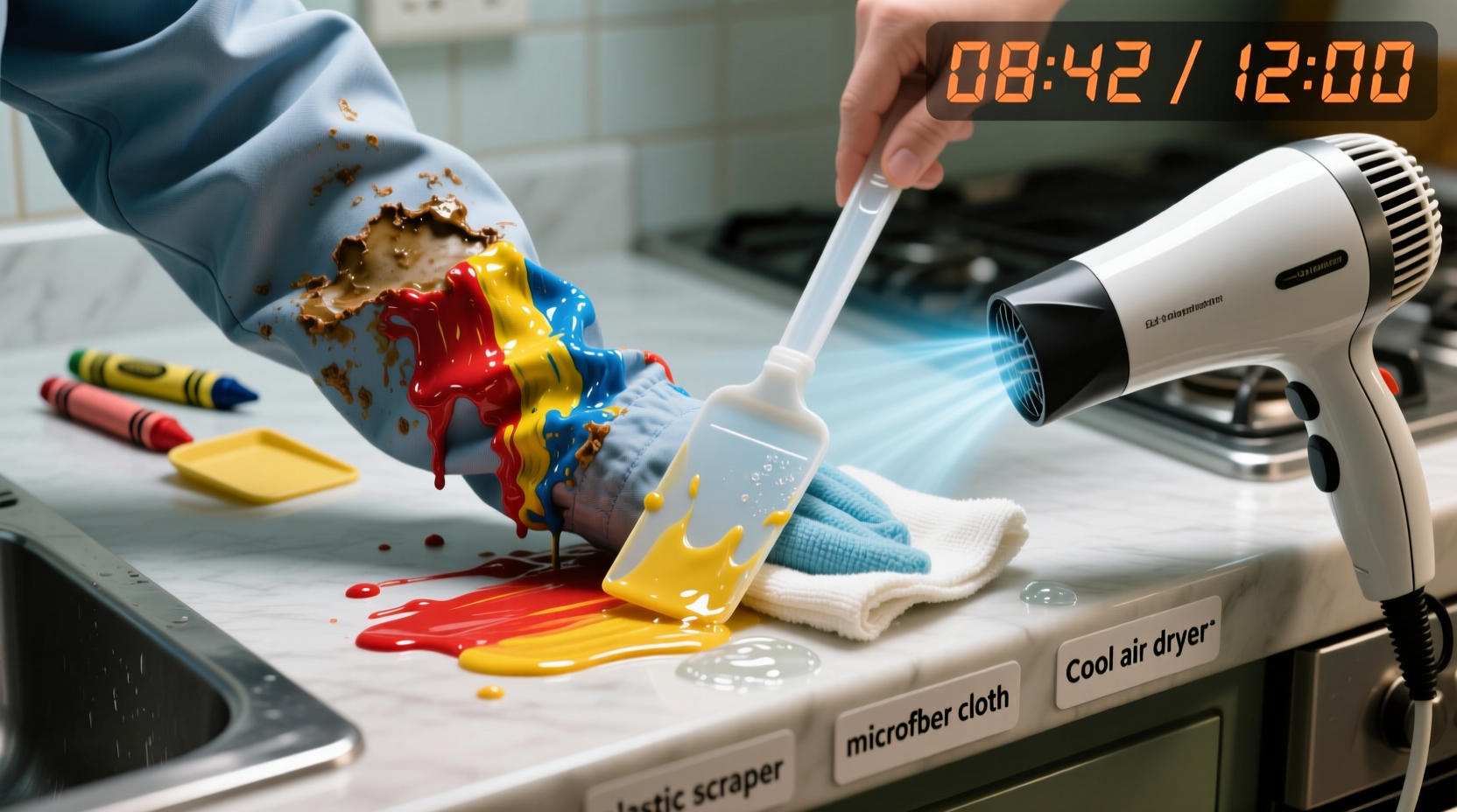 remove melted crayon from polyester uniforms