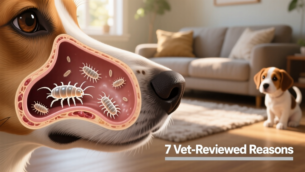 Illustration showing nasal mites in a dog's nasal passage