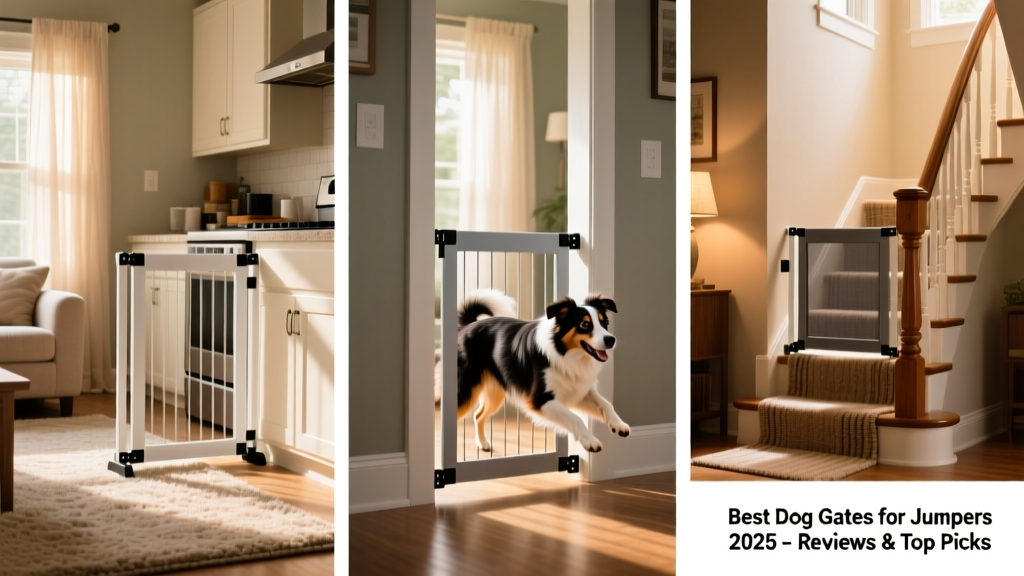 Side-by-side comparison of three FurPetVo gates: freestanding, pressure-mounted, and stair-specific models installed in different home areas