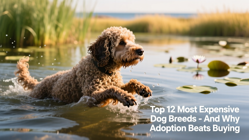 A Portuguese Water Dog swimming confidently in clear water, showcasing its webbed feet and curly coat
