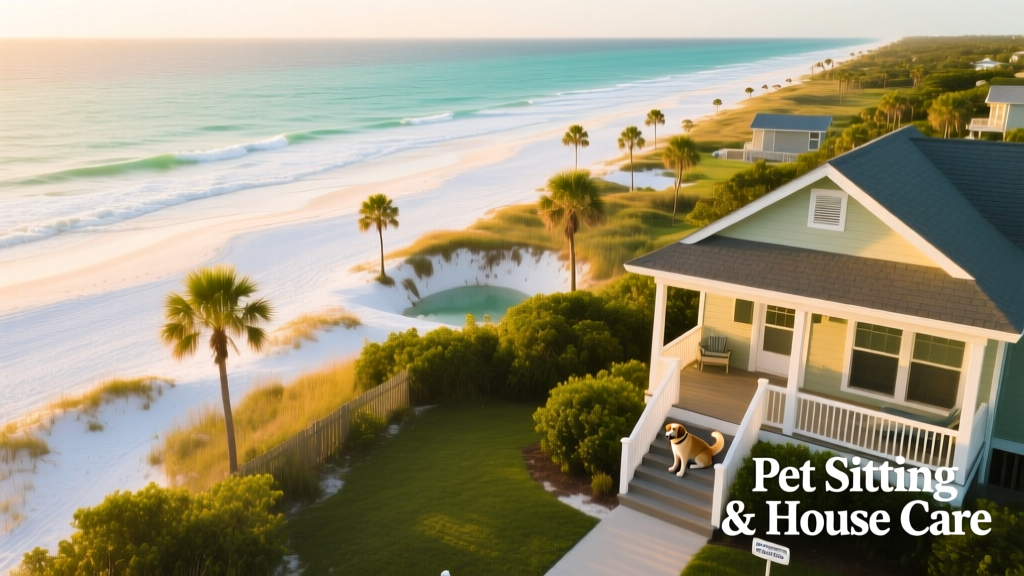 Aerial view of Destin’s pristine white-sand beaches and calm turquoise waters