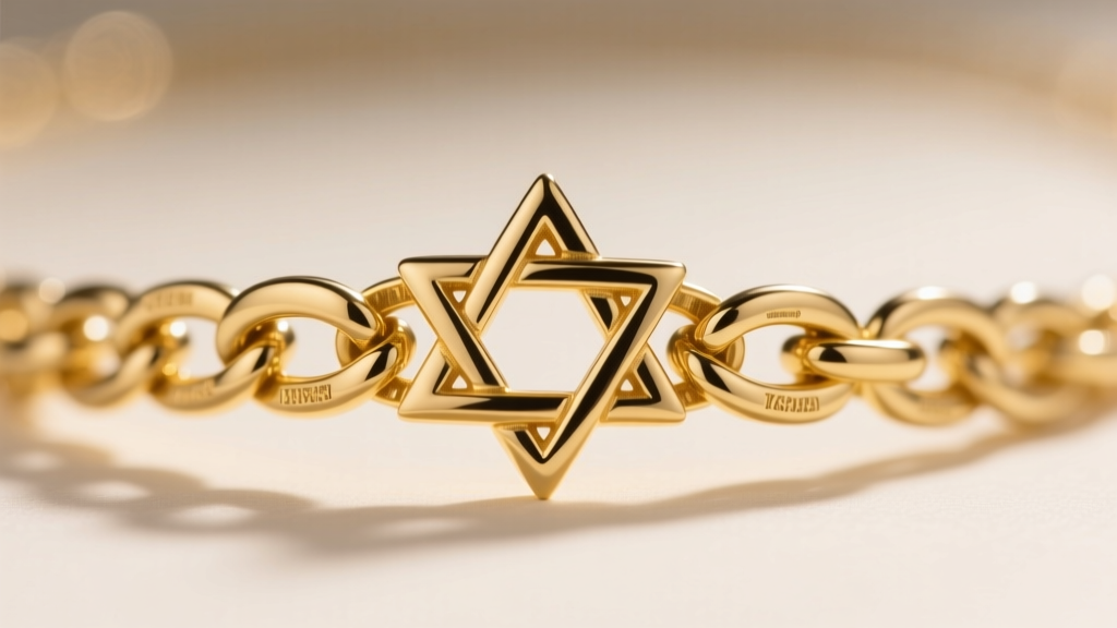 Macro shot of a 14k yellow gold tetragrammaton necklace clasp, showing precise laser-welded links and a high-polish finish.
