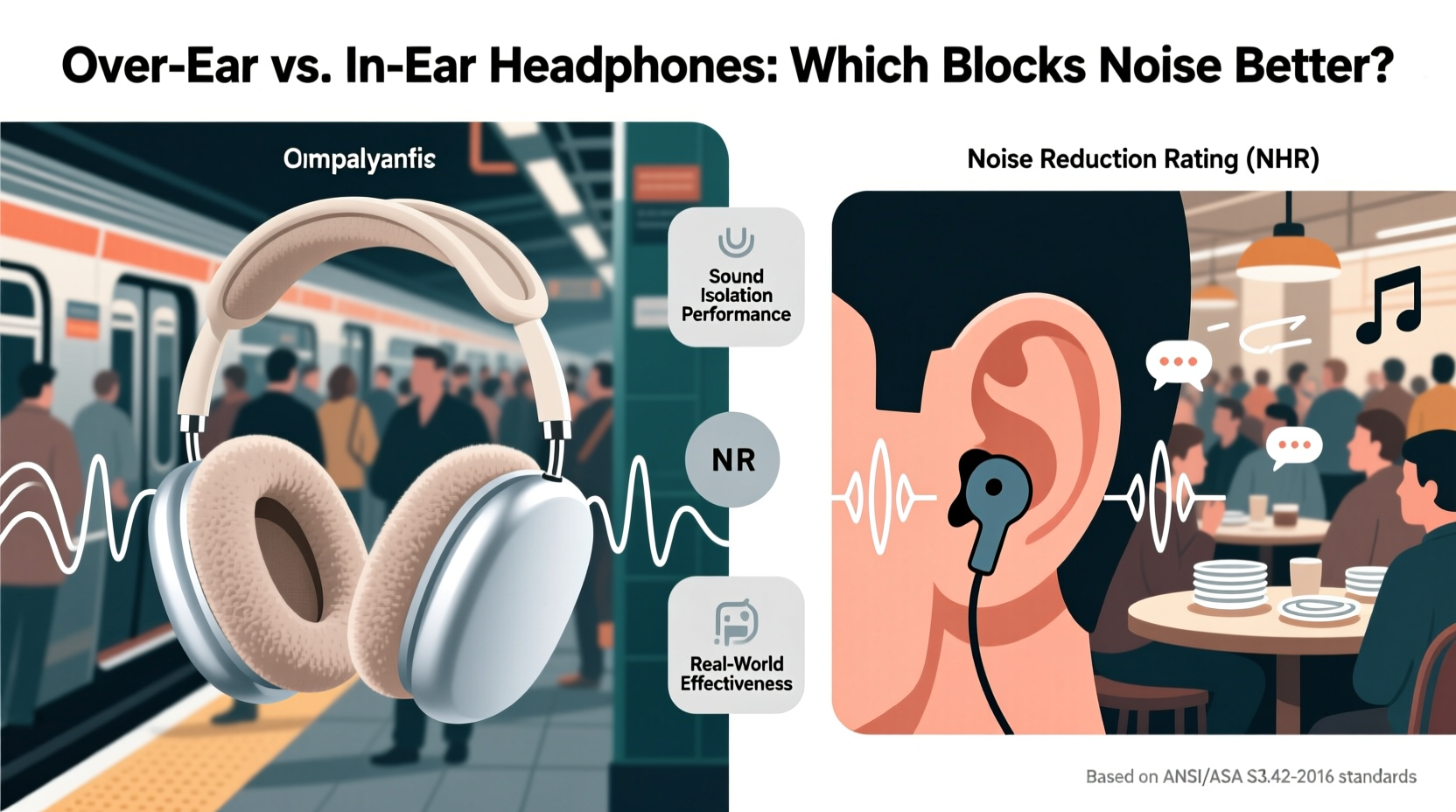 over ear vs in ear headphones which isolates noise better in public