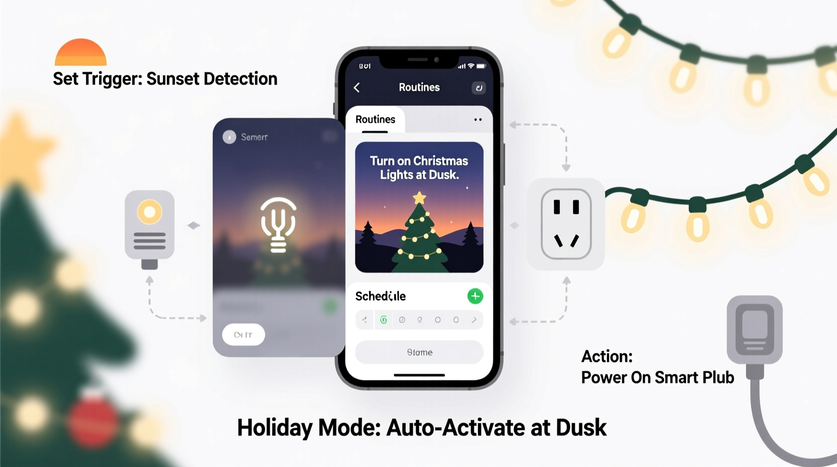 how to use smart home routines to automatically turn on christmas lights at dusk