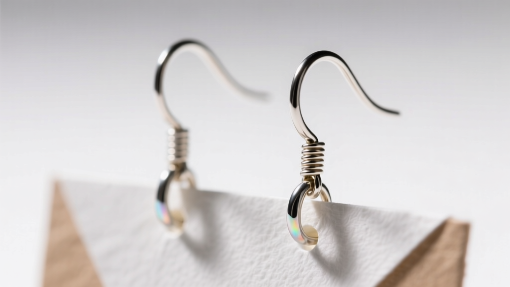 Macro shot of 20-gauge niobium ear wires on jump rings attached to sealed paper earrings, showing precise loop closure