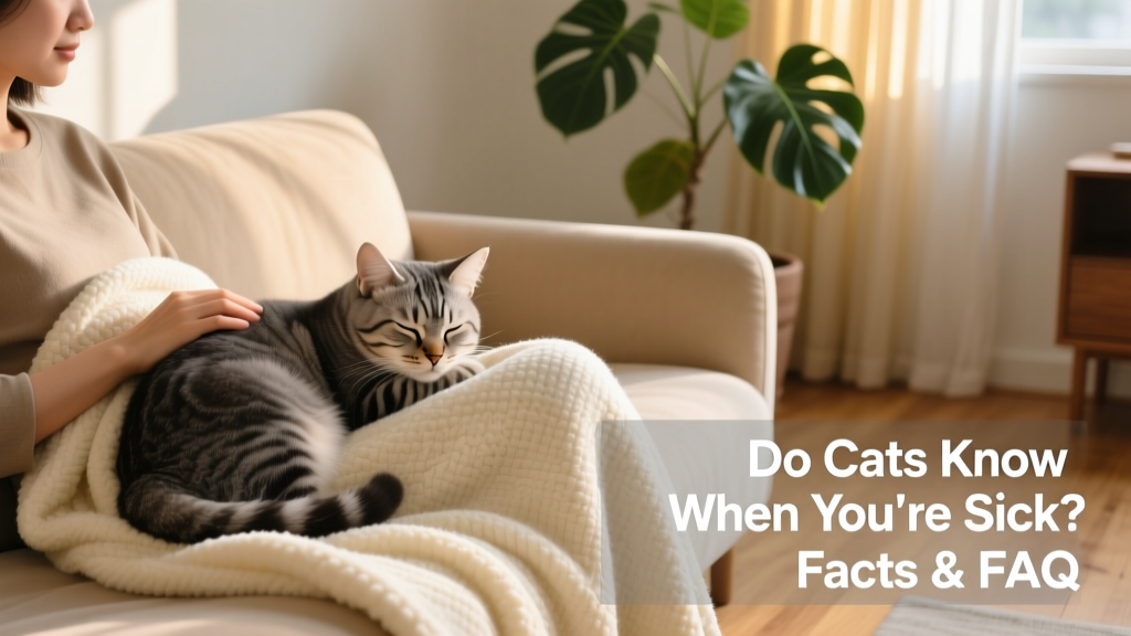A relaxed cat curled beside a person under a cozy blanket on the sofa, conveying quiet companionship and mutual comfort