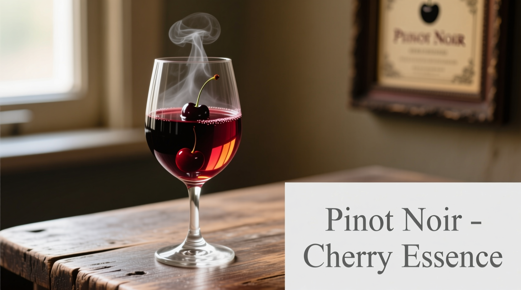 Glass of ruby-red Pinot Noir wine with cherry notes