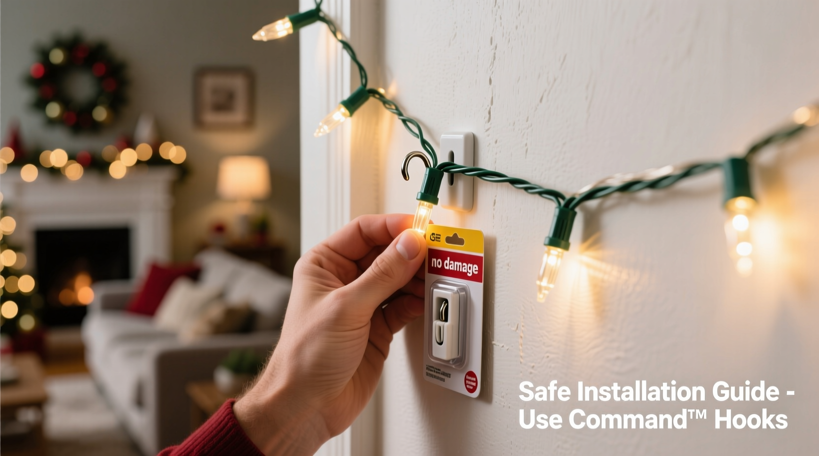 how to use command hooks to hang christmas lights safely on painted walls