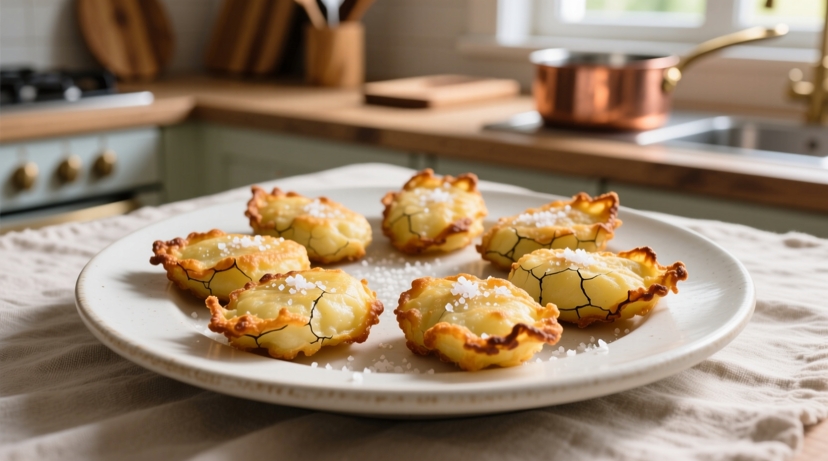 Golden potato fritters with crispy edges on white plate
