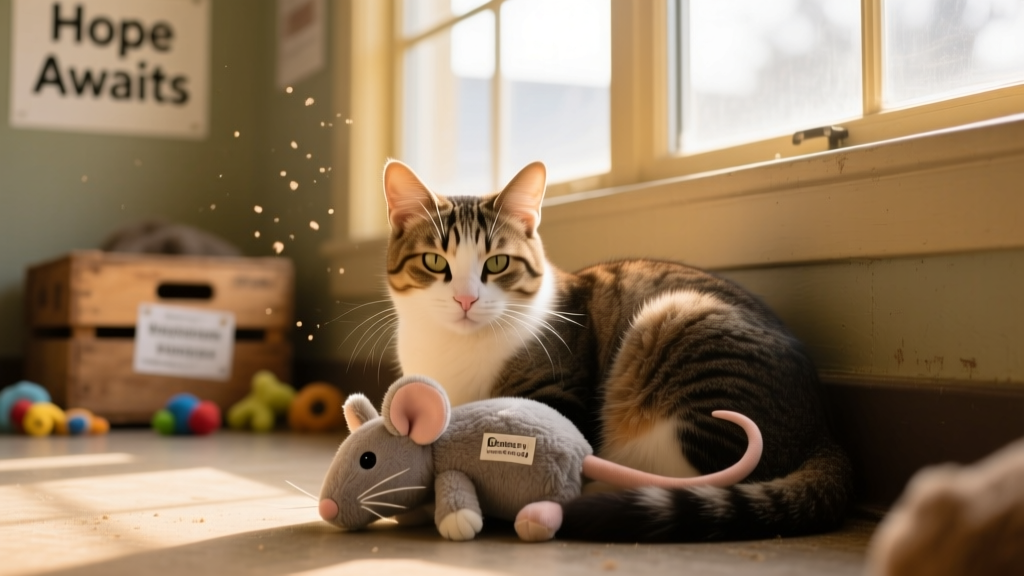 18-Year-Old Cat Surrendered to Rescue Finds Comfort in a Donated Toy