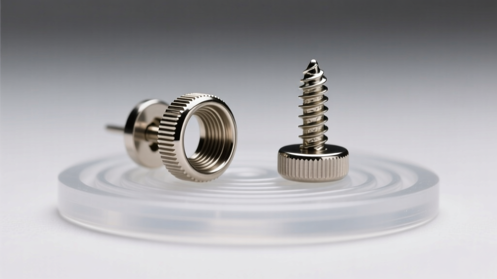 Macro shot of a screw-back earring adapter and magnetic stud converter, highlighting metal threading and a clear silicone pad.