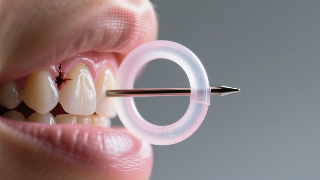 Side view of a flexible 14-gauge PTFE plastic hoop in a healing helix piercing, illuminated by soft diffused studio lighting.
