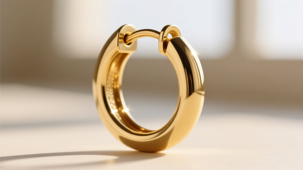 Macro shot of a 16-gauge seamless gold hoop earring closure showing the snap-fit joint against a softly blurred neutral backdrop