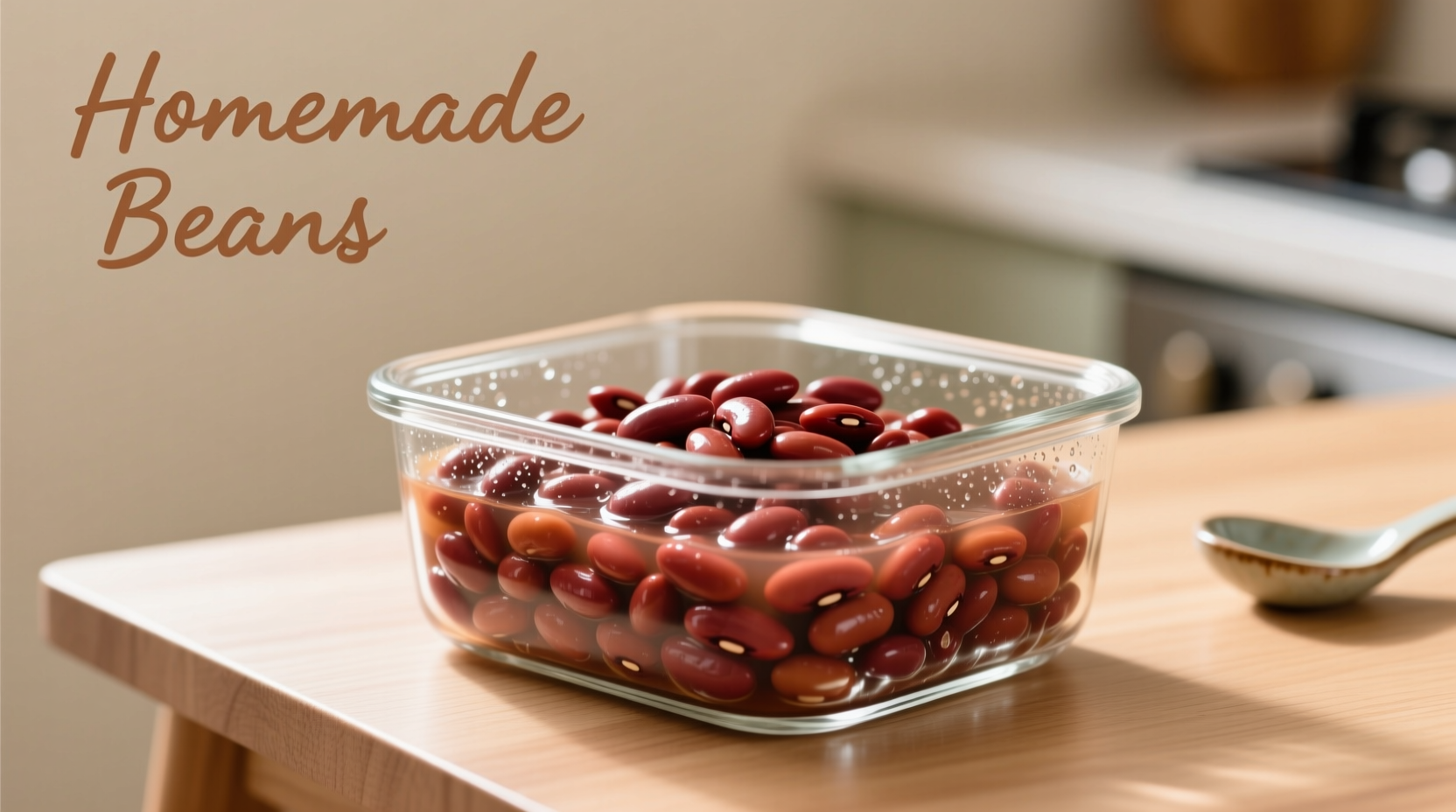 Cooked beans in glass storage container
