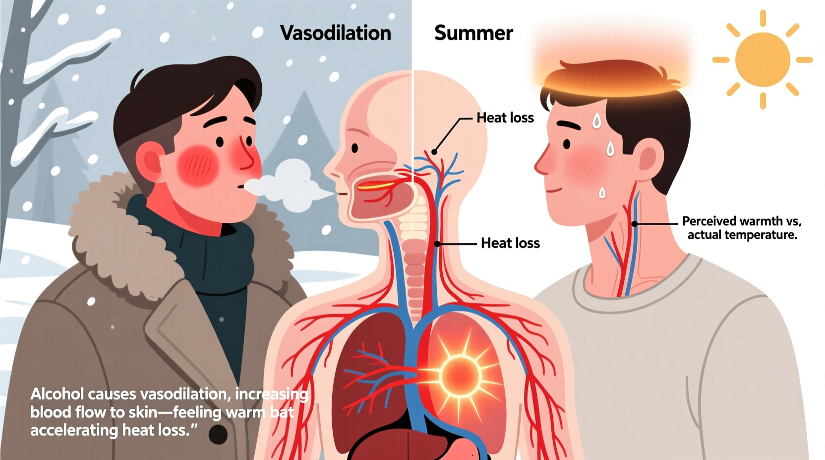 why does alcohol feel warmer in winter than in summer physics explained