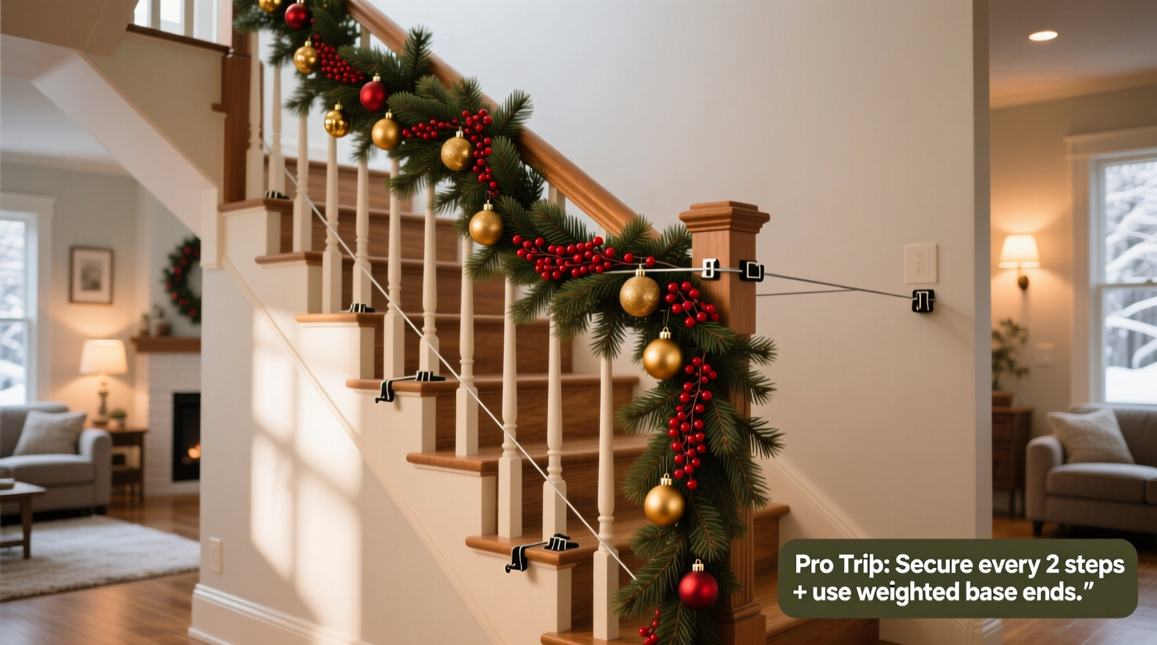 how to layer christmas garlands on staircases without sagging