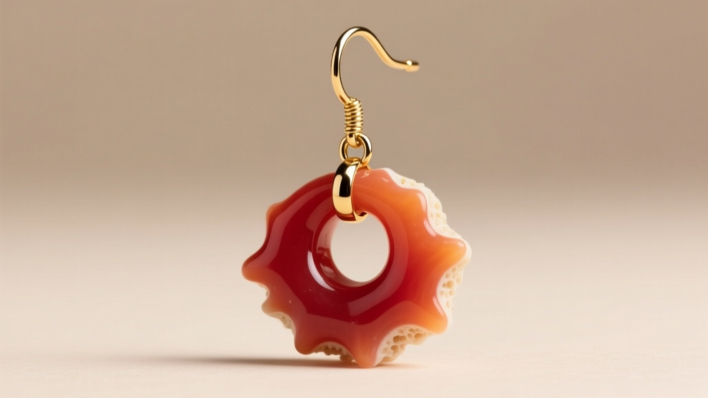 Close-up of a heavy coral dangle earring showing an 18-gauge 14k gold french wire and a reinforced soldered jump ring connection