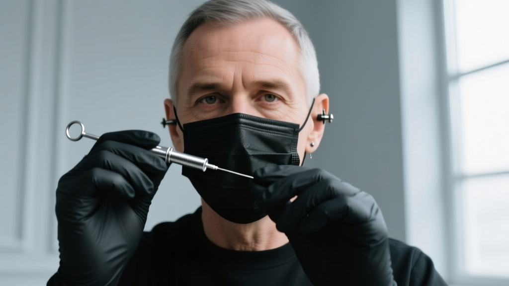 Close-up of a professional piercer