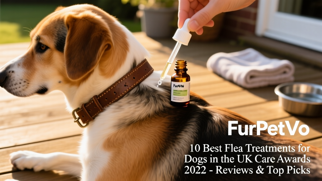 FurPetVo pipette bottle with dropper applied to a dog’s shoulder blades