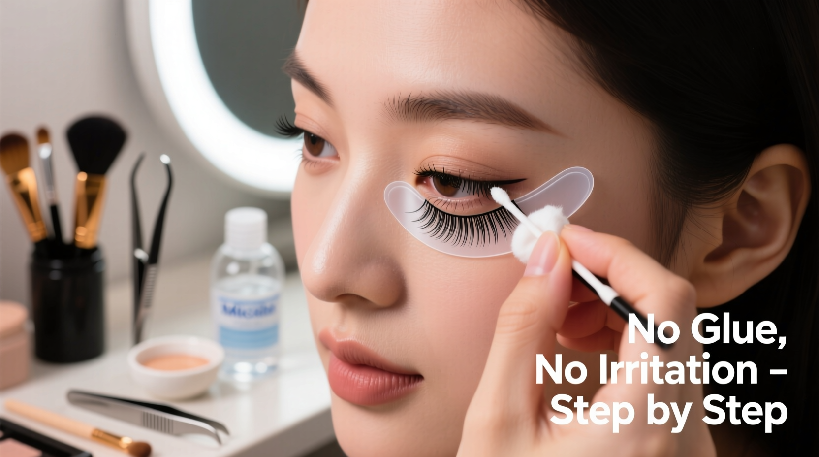 how to apply false lashes without glue irritation or visible strips