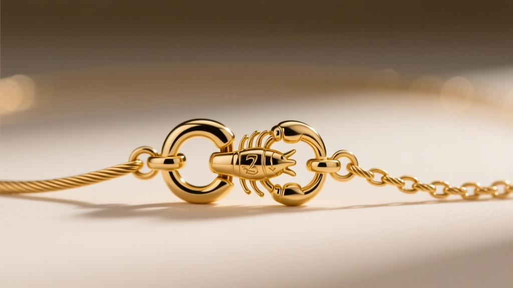 Close-up macro shot of a 14k gold-filled lobster clasp and 2-inch extender chain attached to a delicate 1.2mm cable chain.