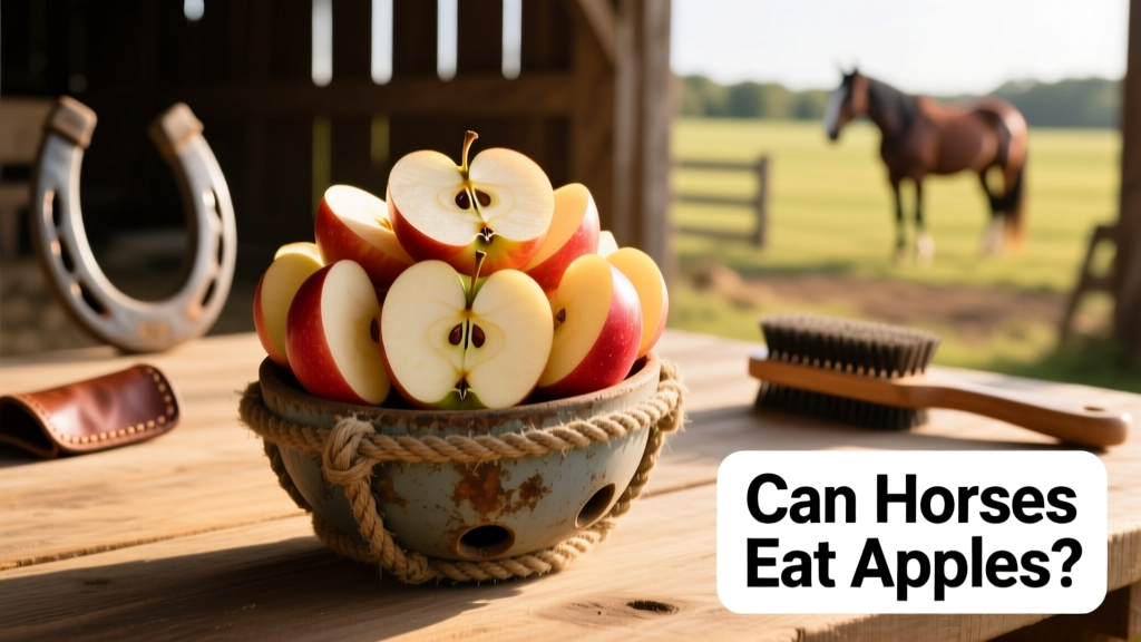 Apple slices arranged neatly in a slow-feeder ball designed for horses