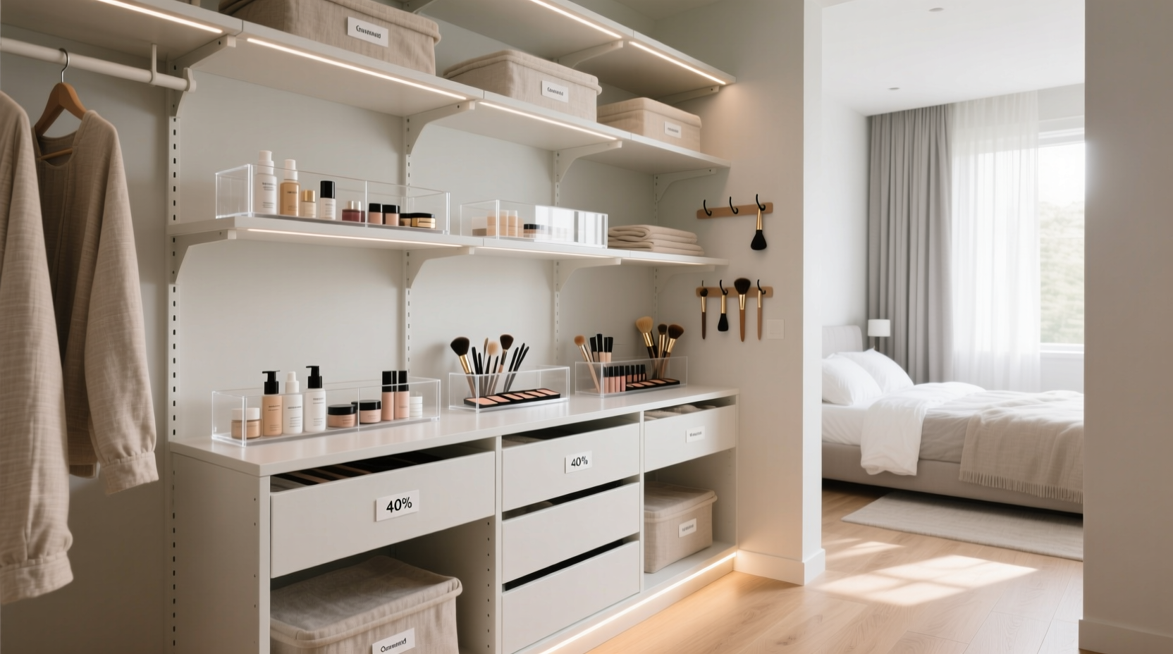 convert linen closet to beauty supply command center