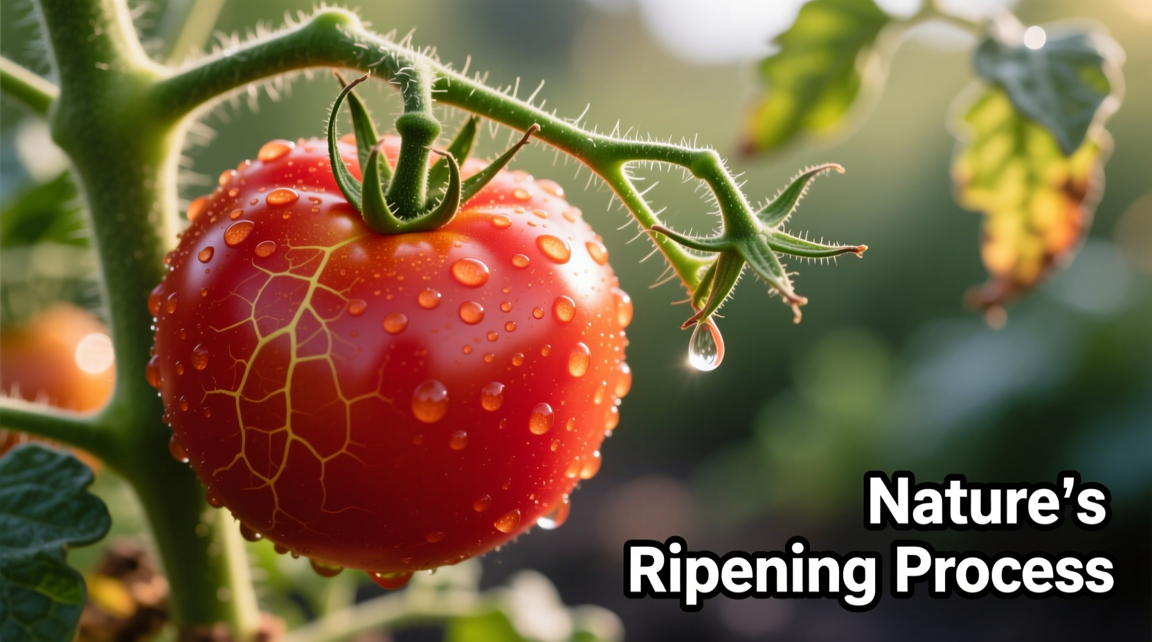 Close-up of ripe tomatoes on vine showing natural plant biology